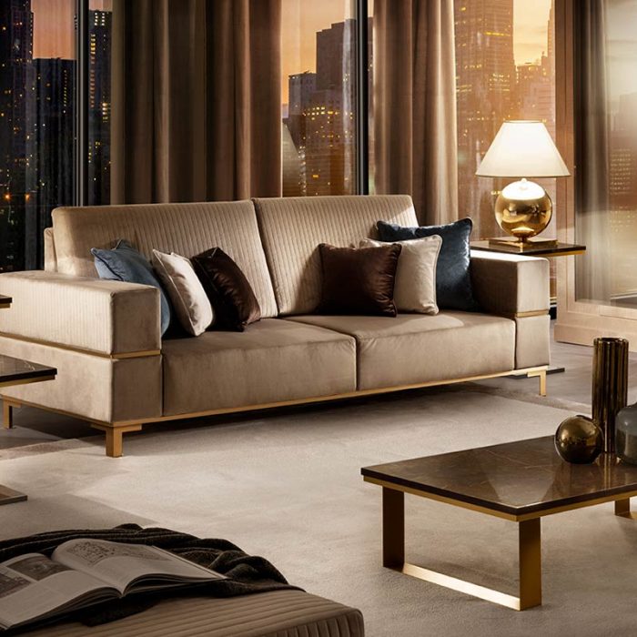 Adora Interiors Essenza Living room sofa three seats sofa with lamptable and coffee table