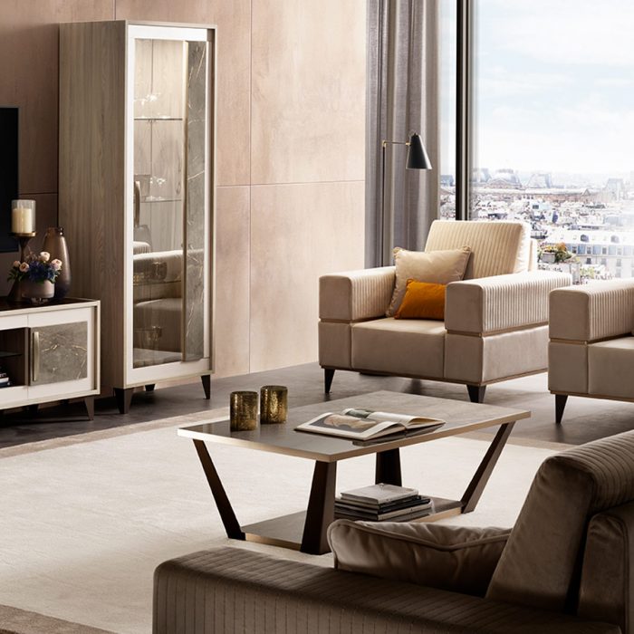 adora interiors ambra living room coffee table and cabinet with armchair