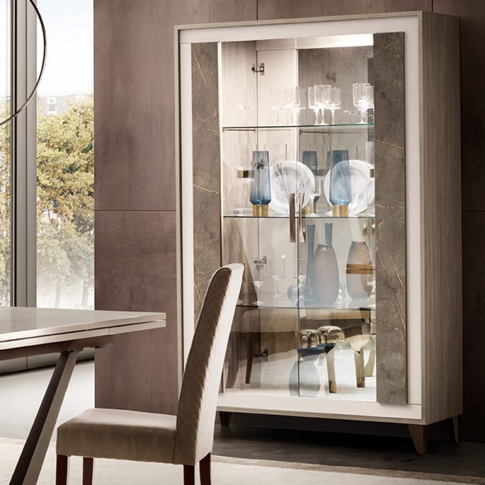 adora interiors ambra living room glass cabinet with chair