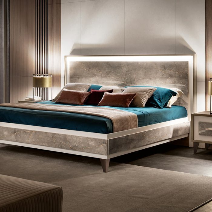 adora interiors ambra bedroom bed with lights on composition